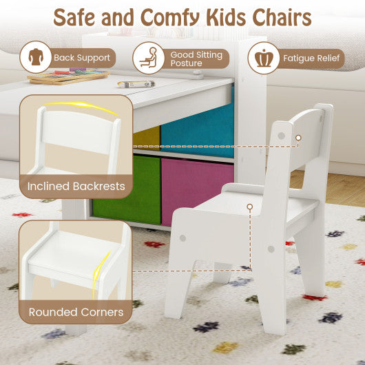 Kids Art Table and Chairs Set with 2 Chairs and Paper Roll-White