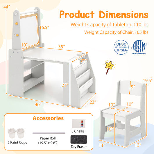 Kids Art Table and Chair Set with Easel and Chair for Drawing Reading-Grey