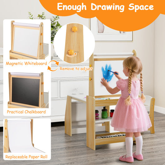 Kids Art Table and Chair Set with Easel and Chair for Drawing Reading-Natural