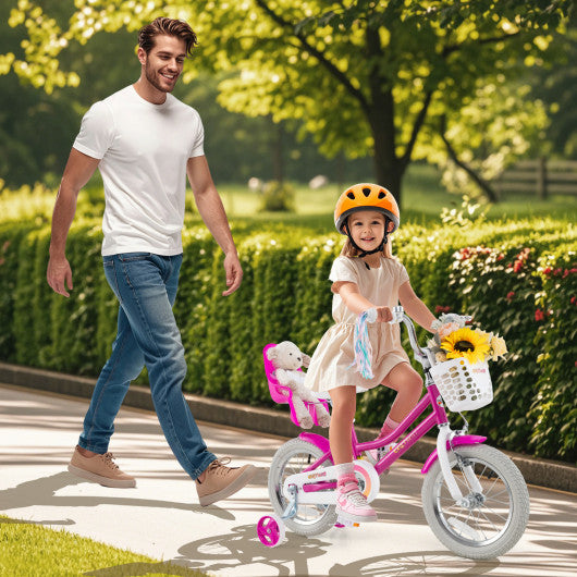 Kids Bike 14 Inch with Training Wheels and 2 Brake System for 3-5 Years Old