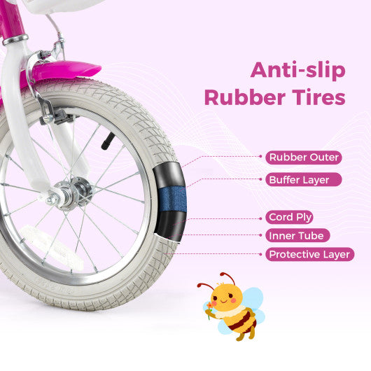 Kids Bike 14 Inch with Training Wheels and 2 Brake System for 3-5 Years Old