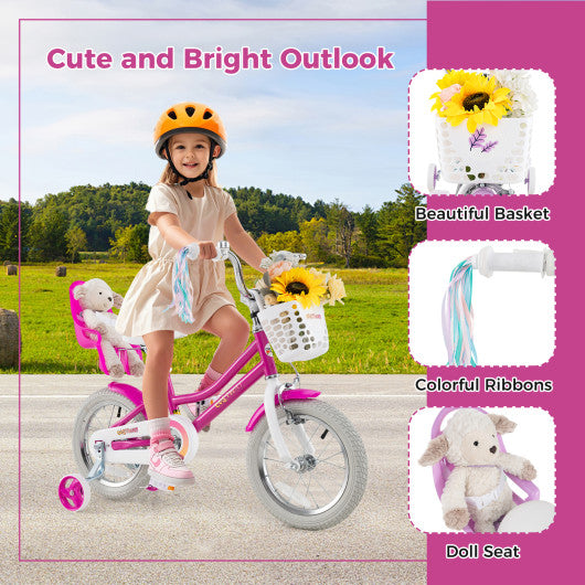 Kids Bike 14 Inch with Training Wheels and 2 Brake System for 3-5 Years Old