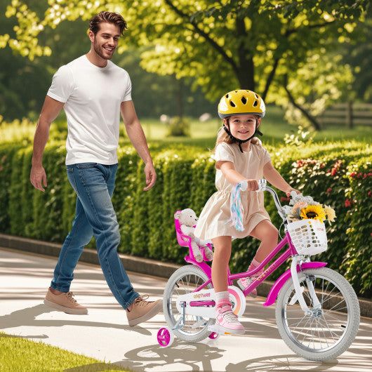 Kids Bike 18 Inch with Training Wheels and 2 Brake System for 4-8 Years Old
