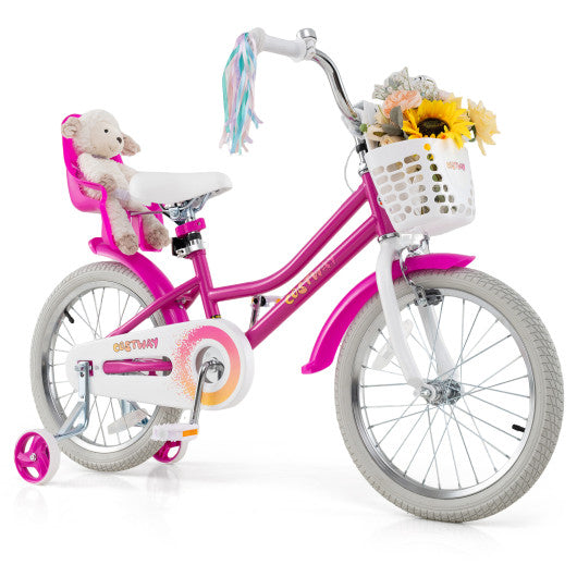 Kids Bike 18 Inch with Training Wheels and 2 Brake System for 4-8 Years Old