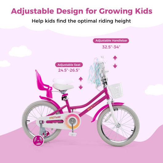 Kids Bike 18 Inch with Training Wheels and 2 Brake System for 4-8 Years Old