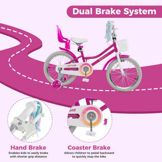 Kids Bike 18 Inch with Training Wheels and 2 Brake System for 4-8 Years Old
