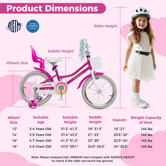 Kids Bike 18 Inch with Training Wheels and 2 Brake System for 4-8 Years Old