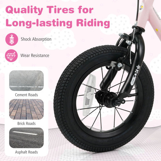 Kids Bike for 3-7 Years Old Boys and Girls 12/14/16-Inch Children Bicycle-Pink 12 Inch