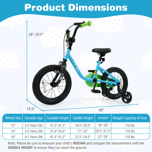 Kids Bike for 3-7 Years Old Boys and Girls 12/14/16-Inch Children Bicycle Blue-14 Inches
