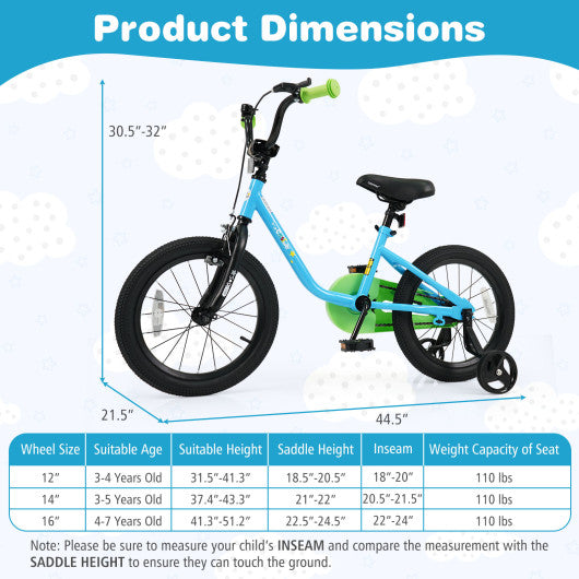 Kids Bike for 3-7 Years Old Boys and Girls 12/14/16-Inch Children Bicycle Blue-16 Inches