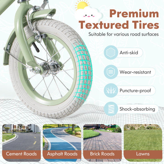 Kids Bike with Adjustable Handlebar and Saddle Green-12 Inches