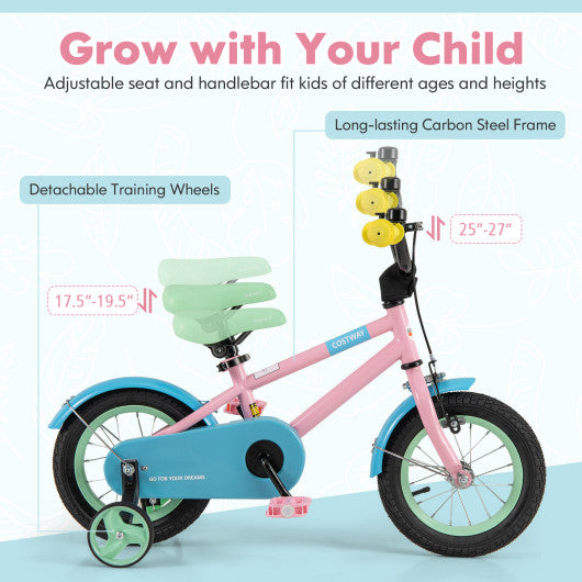 Kids Bike with Adjustable Handlebar and Saddle Pink-12 Inches
