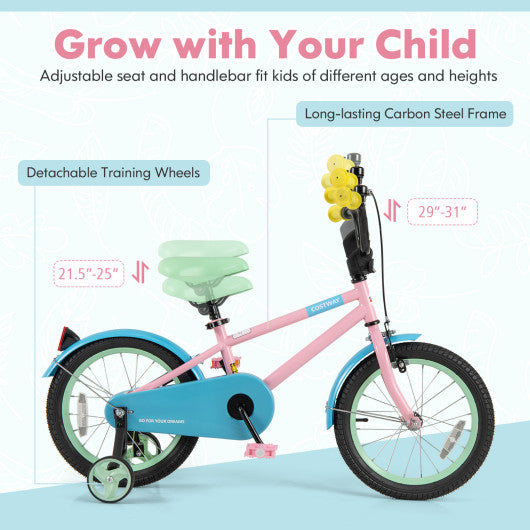 Kids Bike with Adjustable Handlebar and Saddle Pink-16 Inches