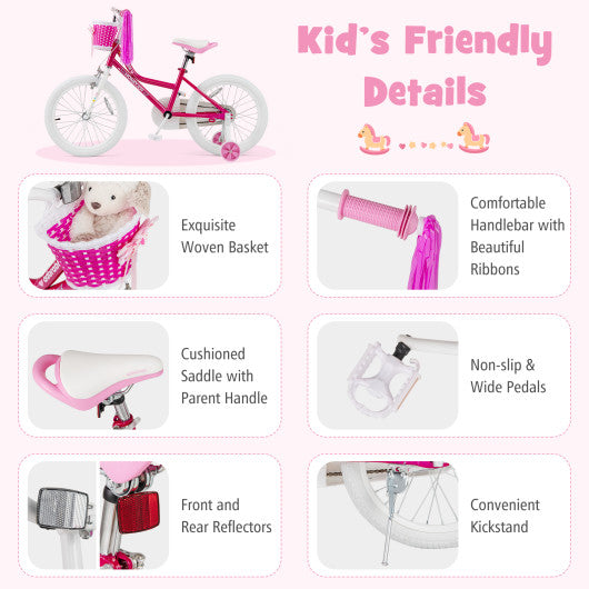Kids Bicycle 18 Inch Toddler and Kids Bike with Training Wheels for 6-8 Year Old Kids-Pink