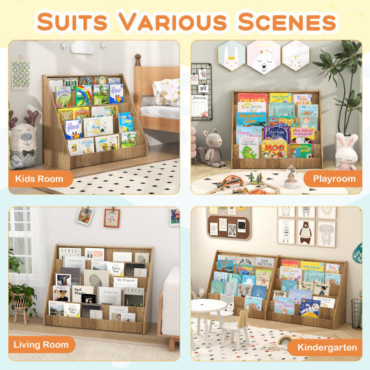 5-Tier Kids Bookshelf with Deep Compartments and Stable Baby Book Case-Natural