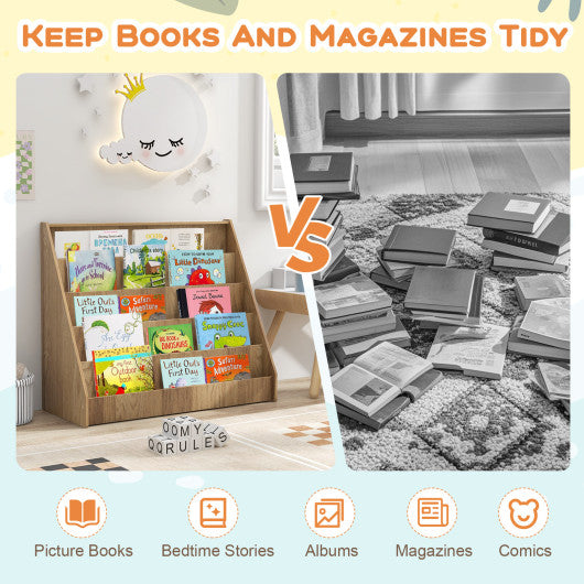 5-Tier Kids Bookshelf with Deep Compartments and Stable Baby Book Case-Natural