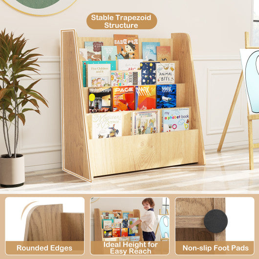4-Tier Kids Bookshelf with Deep Compartments for Bedroom-Natural