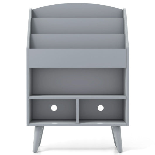 Kids Bookshelf with Open Compartment for Toddlers 3+ Years Old-Gray