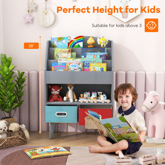 Kids Bookshelf with Open Compartment for Toddlers 3+ Years Old-Gray
