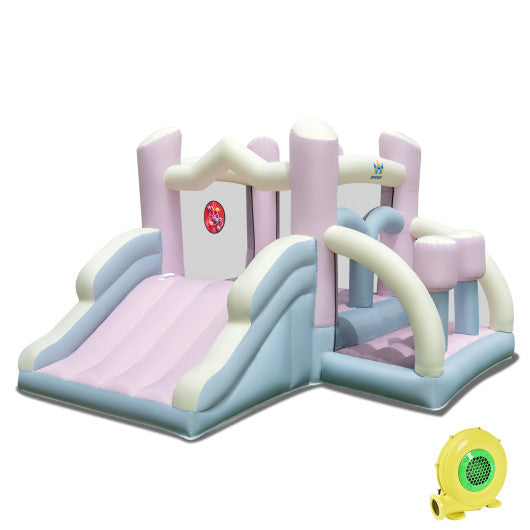 Kids Bounce House with Slide and 2 Boxing Columns for Party with 480W Blower