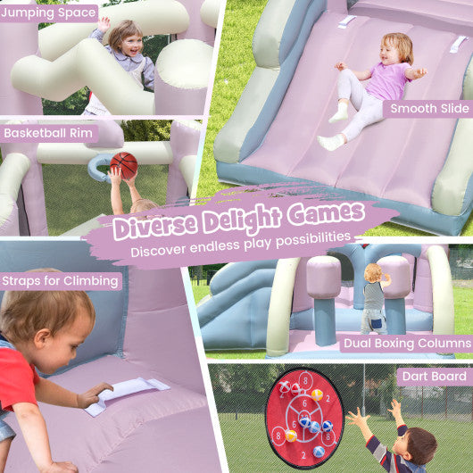 Kids Bounce House with Slide and 2 Boxing Columns for Party with 480W Blower