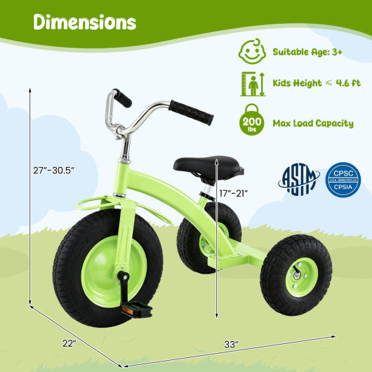 Kids Carbon SteelBike with 15 Inch Inflatable Rubber Tires-Green