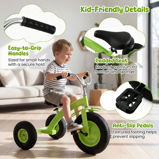 Kids Carbon SteelBike with 15 Inch Inflatable Rubber Tires-Green