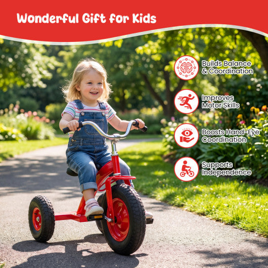 Kids Carbon SteelBike with 15 Inch Inflatable Rubber Tires-Red