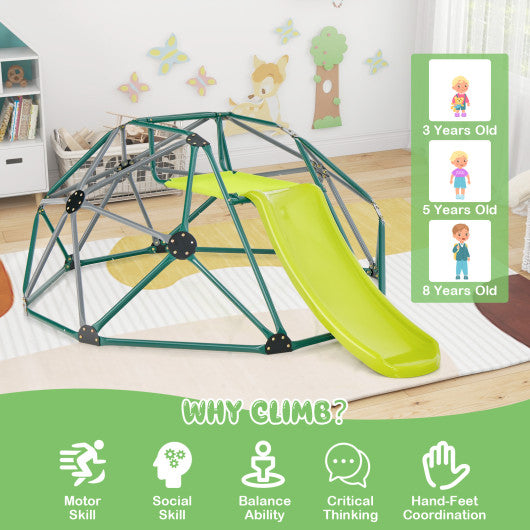 Kids Climbing Dome with Slide and Fabric Cushion for Garden Yard-Green