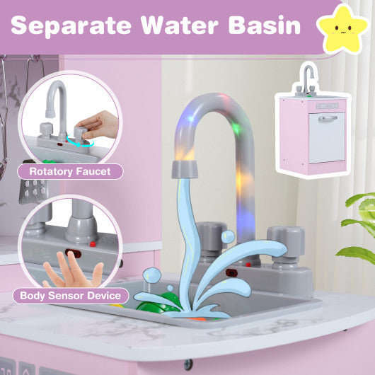 Kids Corner Pretend Kitchen Playset with Separated Washing Basin-Pink