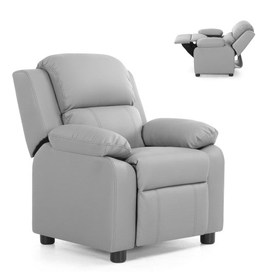 Kids Deluxe Headrest Recliner Sofa Chair with Storage Arms-Gray