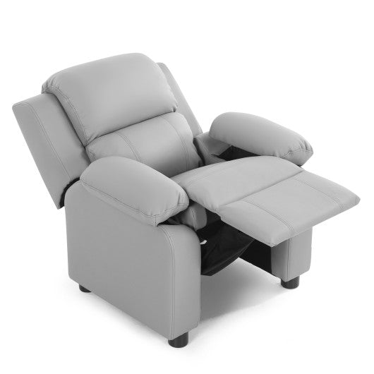 Kids Deluxe Headrest Recliner Sofa Chair with Storage Arms-Gray