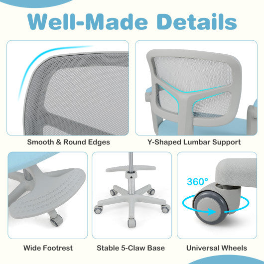 Kids Desk Chair Children Study Chair with Adjustable Height Armrest and Footrest-Blue