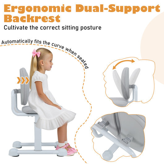 Kids Desk Chair Children Study Chair with Double Back Support and Adjustable Height-Gray