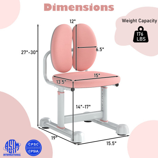 Kids Desk Chair Children Study Chair with Double Back Support and Adjustable Height-Pink