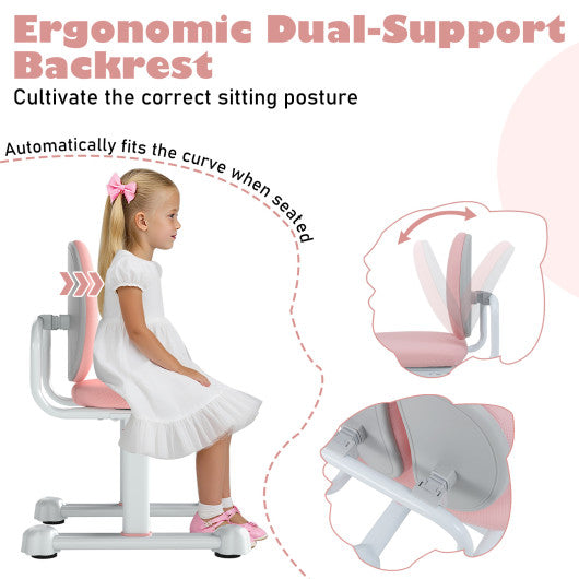 Kids Desk Chair Children Study Chair with Double Back Support and Adjustable Height-Pink