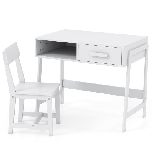 Kids Desk and Chair Set with Storage Drawer and Hutch-White