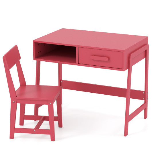 Kids Desk and Chair Set with Storage Drawer and Hutch-Pink