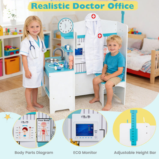 Kids Doctor Play Set with Adjustable Height Bar-Blue
