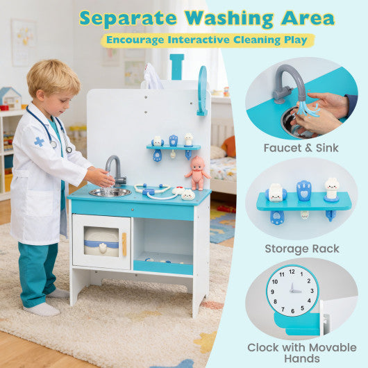 Kids Doctor Play Set with Adjustable Height Bar-Blue