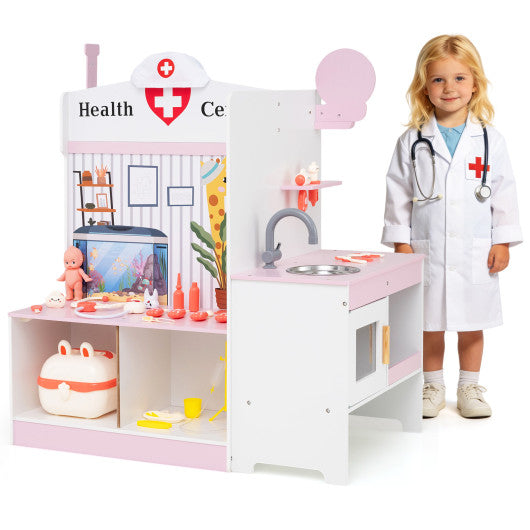 Kids Doctor Play Set with Adjustable Height Bar-Pink