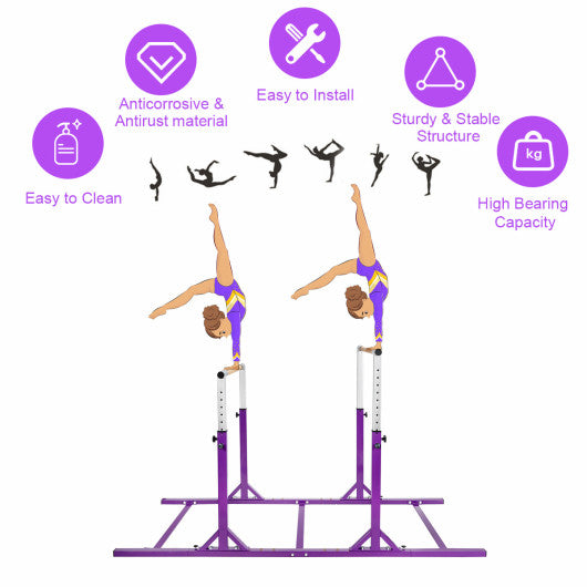 Kids Double Horizontal Bars Gymnastic Training Parallel Bars Adjustable-Purple