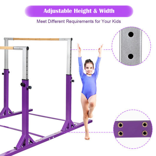 Kids Double Horizontal Bars Gymnastic Training Parallel Bars Adjustable-Purple