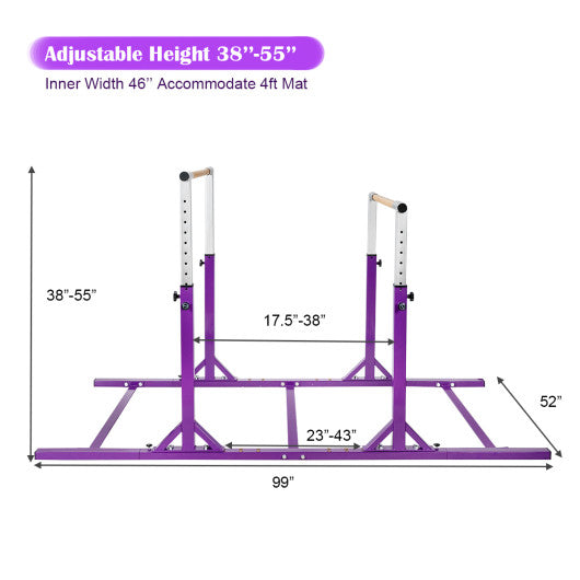 Kids Double Horizontal Bars Gymnastic Training Parallel Bars Adjustable-Purple