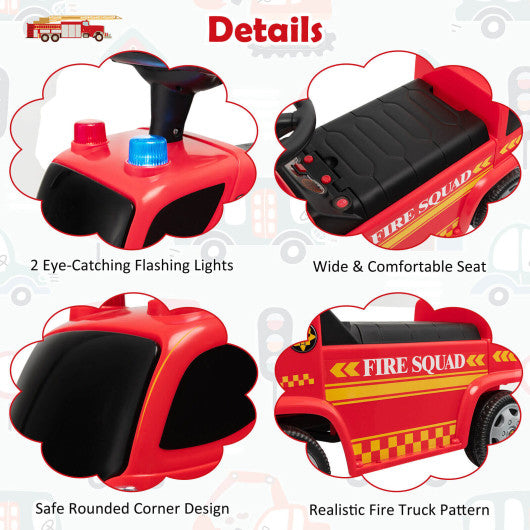 Kids Push Ride On Fire Truck with Ladder Bubble Maker and Headlights-Red