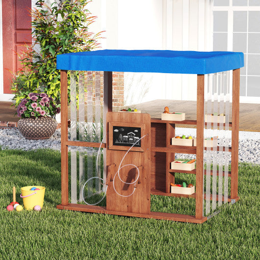 Kids Gas Station Playhouse with Gas Refueling Guns for Aged 3+-Brown