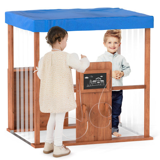 Kids Gas Station Playhouse with Gas Refueling Guns for Aged 3+-Brown