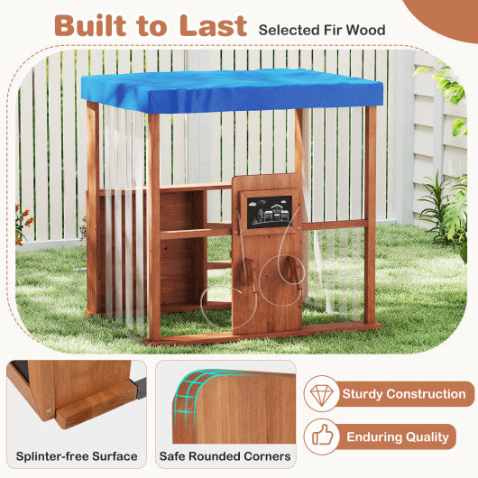 Kids Gas Station Playhouse with Gas Refueling Guns for Aged 3+-Brown