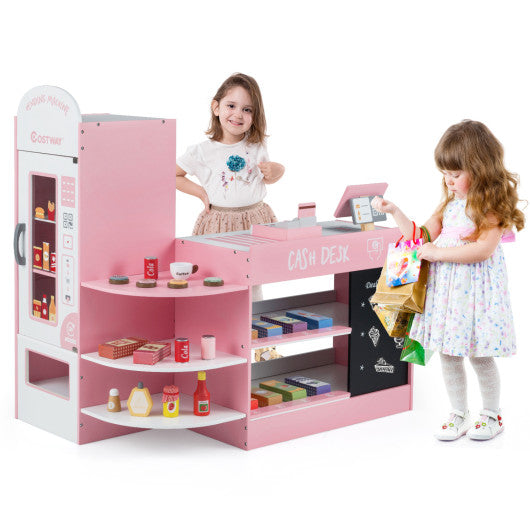 Kids Grocery Store Playset with Cash Register POS Machine-Pink