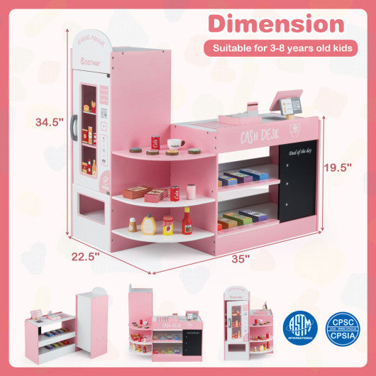 Kids Grocery Store Playset with Cash Register POS Machine-Pink